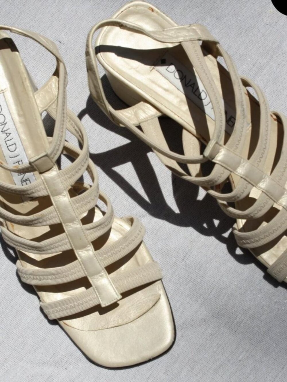 Donald Pliner Vintage Stretchy Strappy Pearlescent Taupe Sandals 8.5